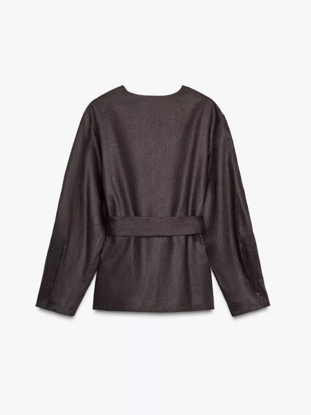 Zara Dark Brown Tie-Waist Linen Blazer Jacket - Picture 7 of 8